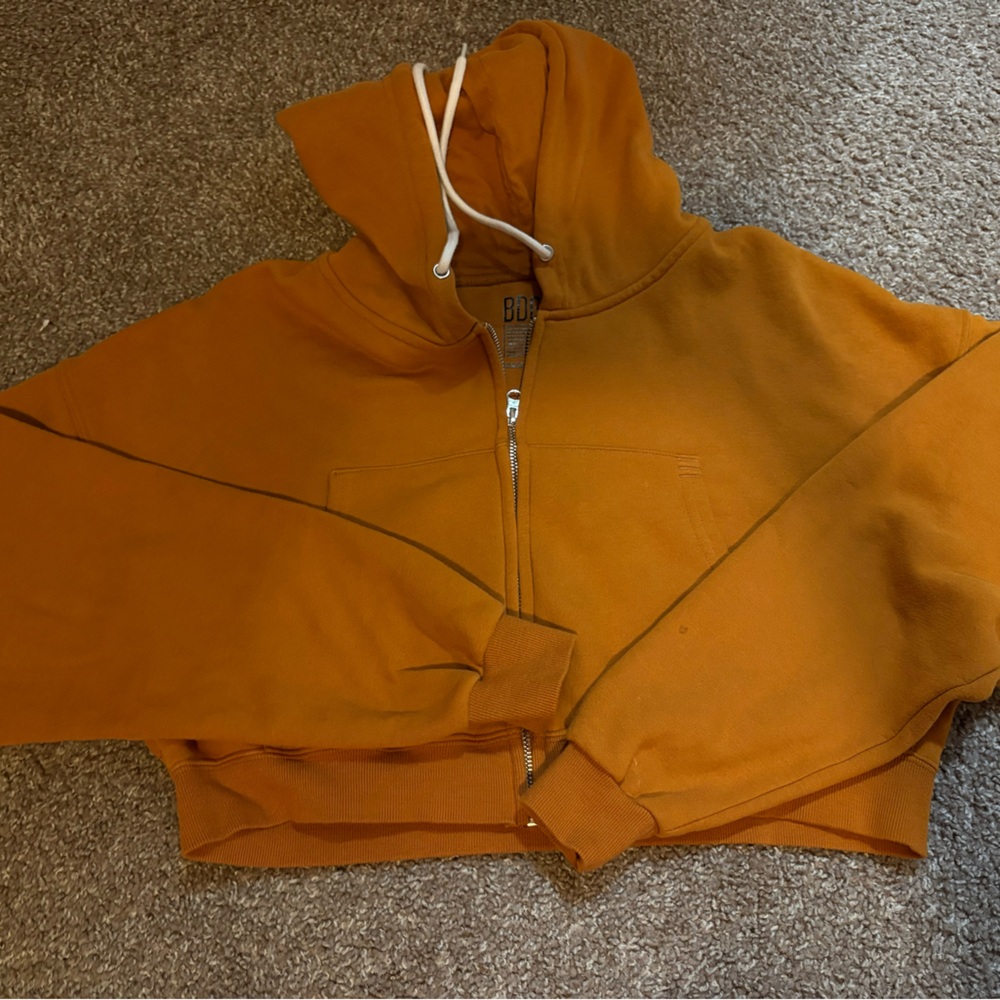 BDG Burnt Orange Cropped Zip-Up Hoodie with Drawstring